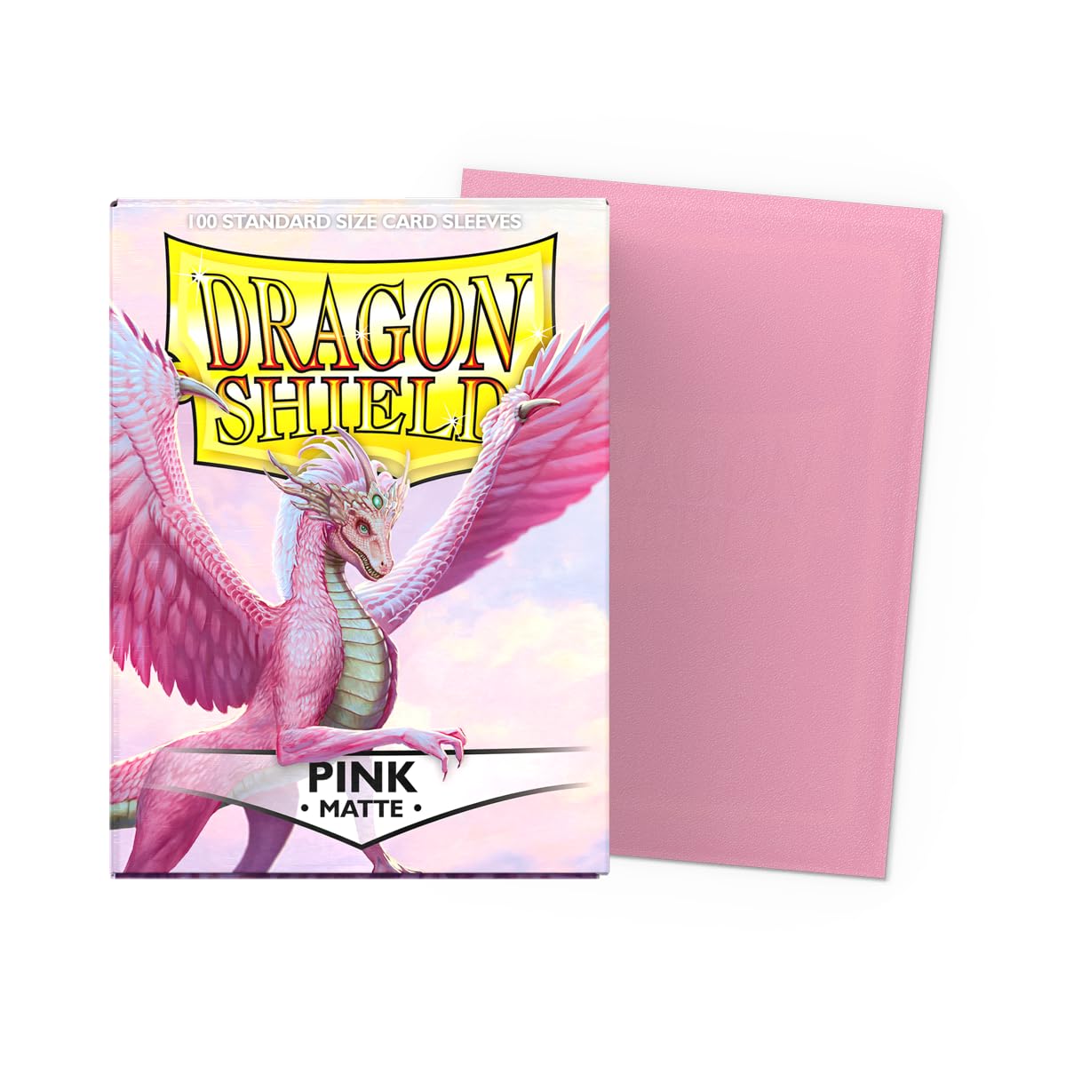 Dragon Shield matte sleeves pink back view with labeling area for personalization.