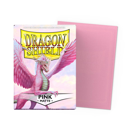 Dragon Shield matte sleeves pink back view with labeling area for personalization.