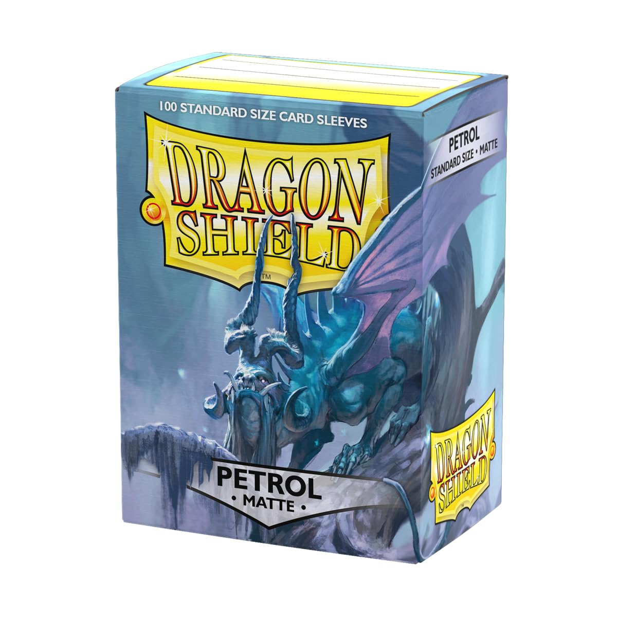Dragon Shield Petrol matte sleeves box front showing durable protection and premium feel