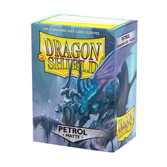 Dragon Shield Petrol matte sleeves box front showing durable protection and premium feel