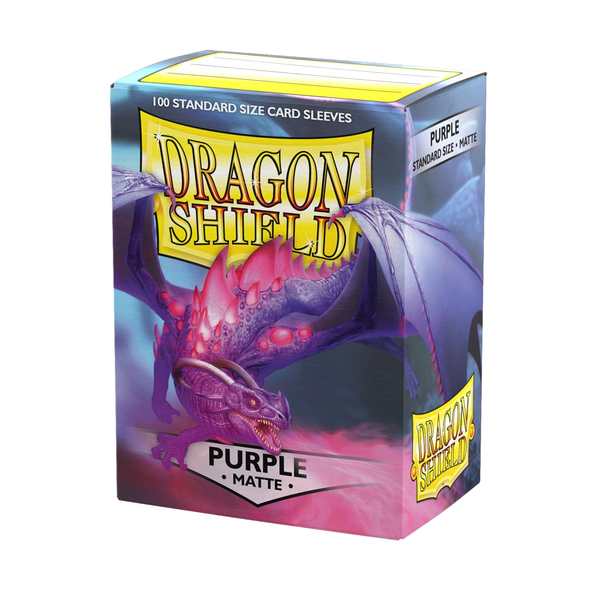 Dragon Shield Matte Sleeves front view with purple back for protected, shuffle-friendly standard-size cards