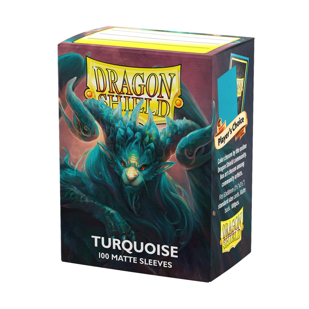 Dragon Shield turquoise standard-size matte sleeves provide durable protection for cards