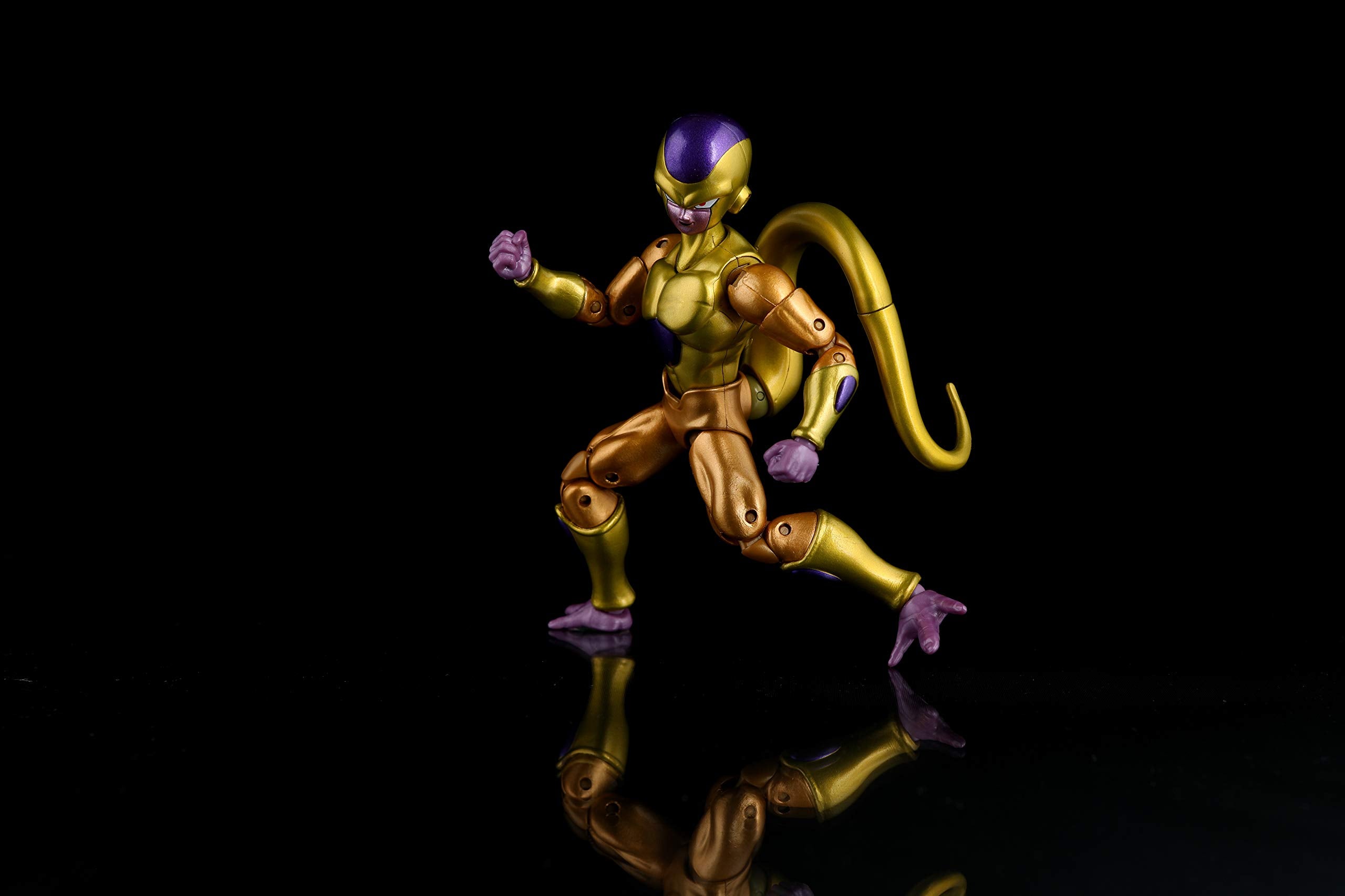 Dragon Stars Golden Frieza figure posed on a shelf for display and care