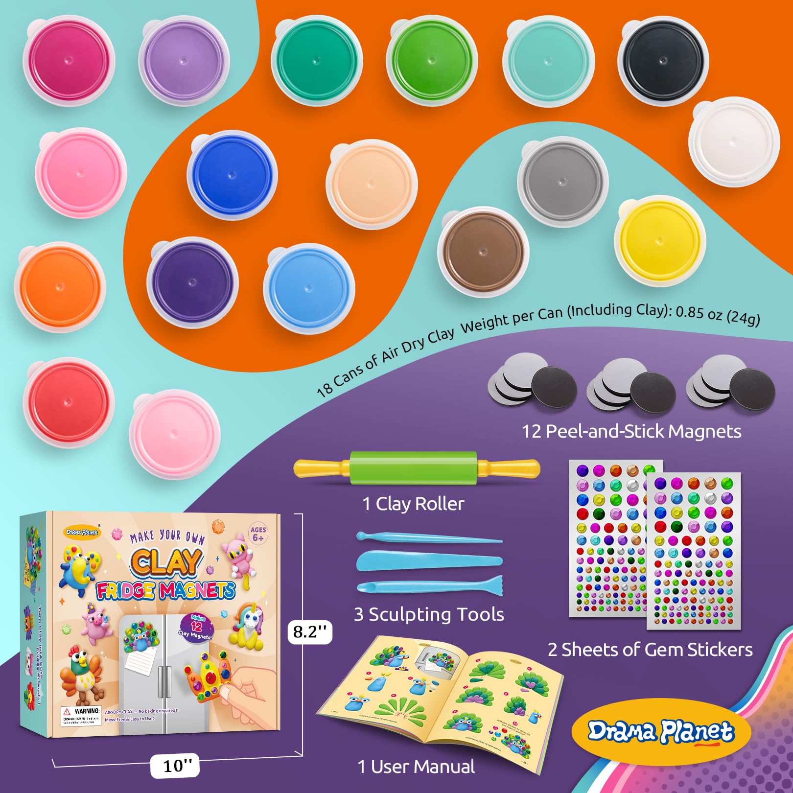 Drama Planet air-dry clay colors ready for quick shaping and creative play