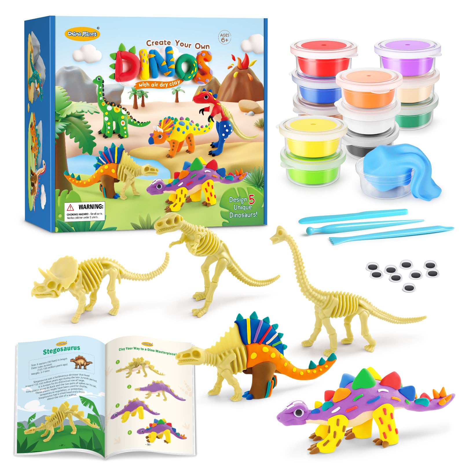 Drama Planet Dinosaur Air Dry Clay Kit colors 12 for vibrant dinosaur models