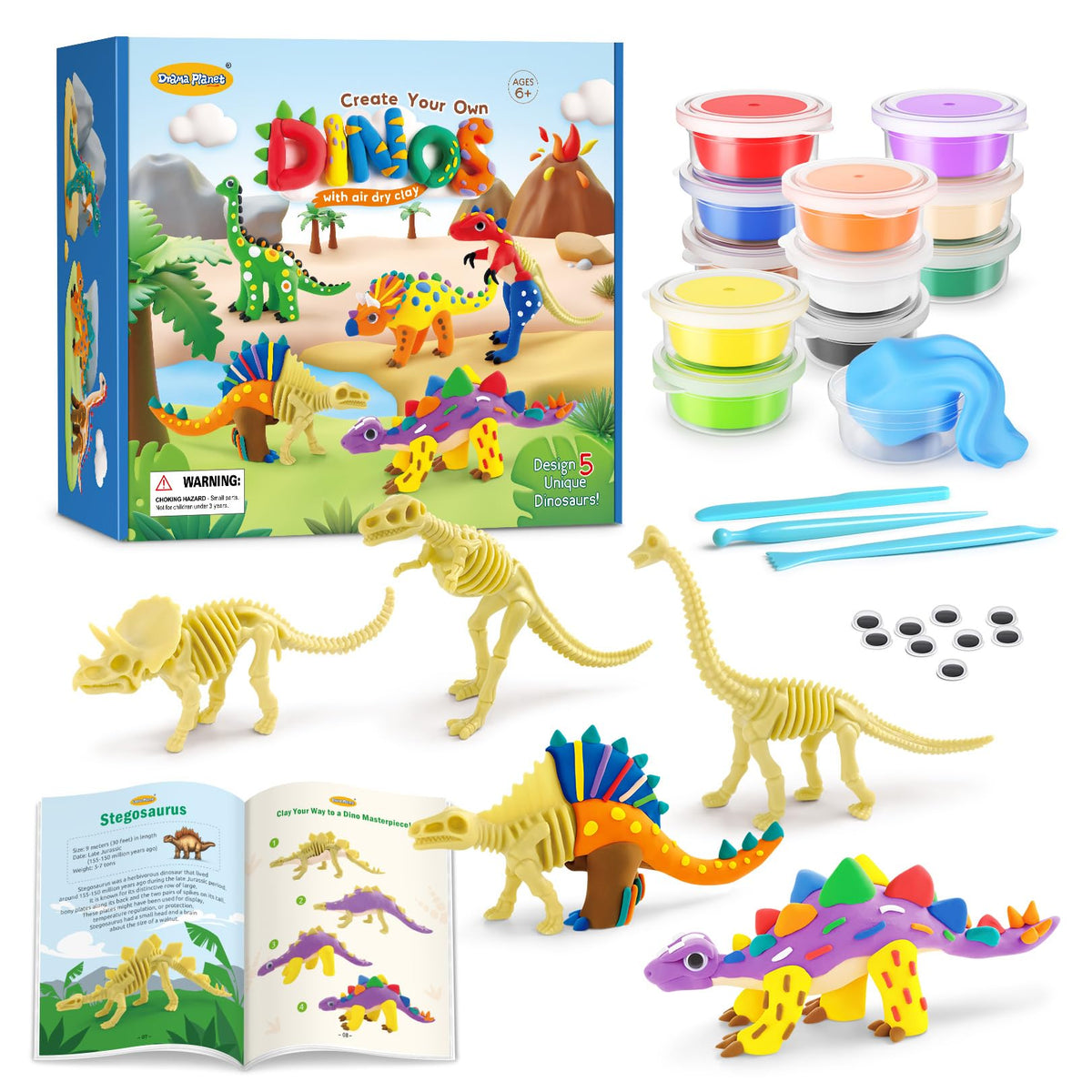 Drama Planet Dinosaur Air Dry Clay Kit colors 12 for vibrant dinosaur models