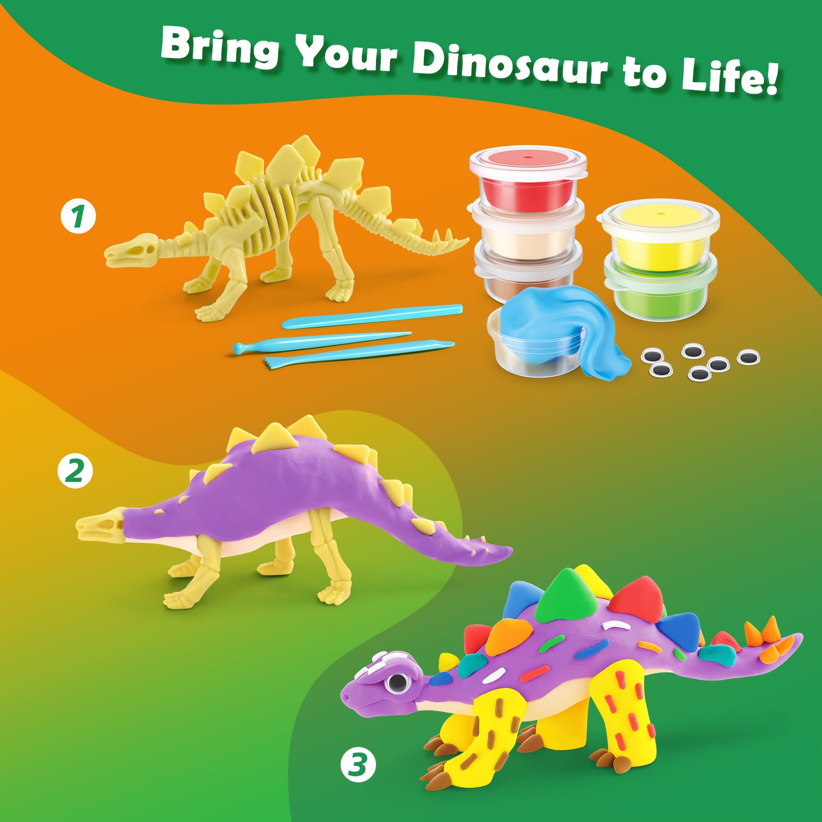 Drama Planet Dinosaur Air Dry Clay Kit includes tools and googly eyes for creativity