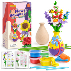 Drama Planet Flower Craft Kit for kids shows a colorful flower bouquet made from air-dry clay.