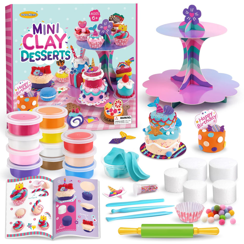 Drama Planet mini desserts clay kit for kids to sculpt tasty-looking treats safely.