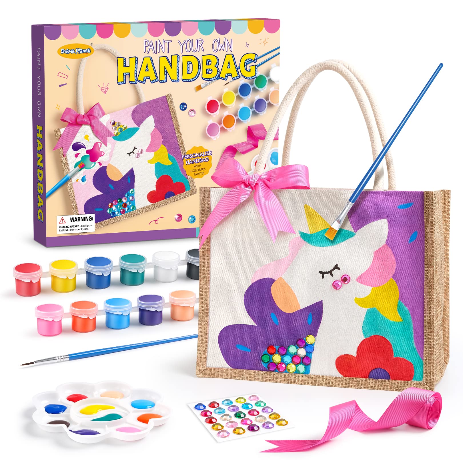 Drama Planet handbag front, vibrant paints spark creative expression.