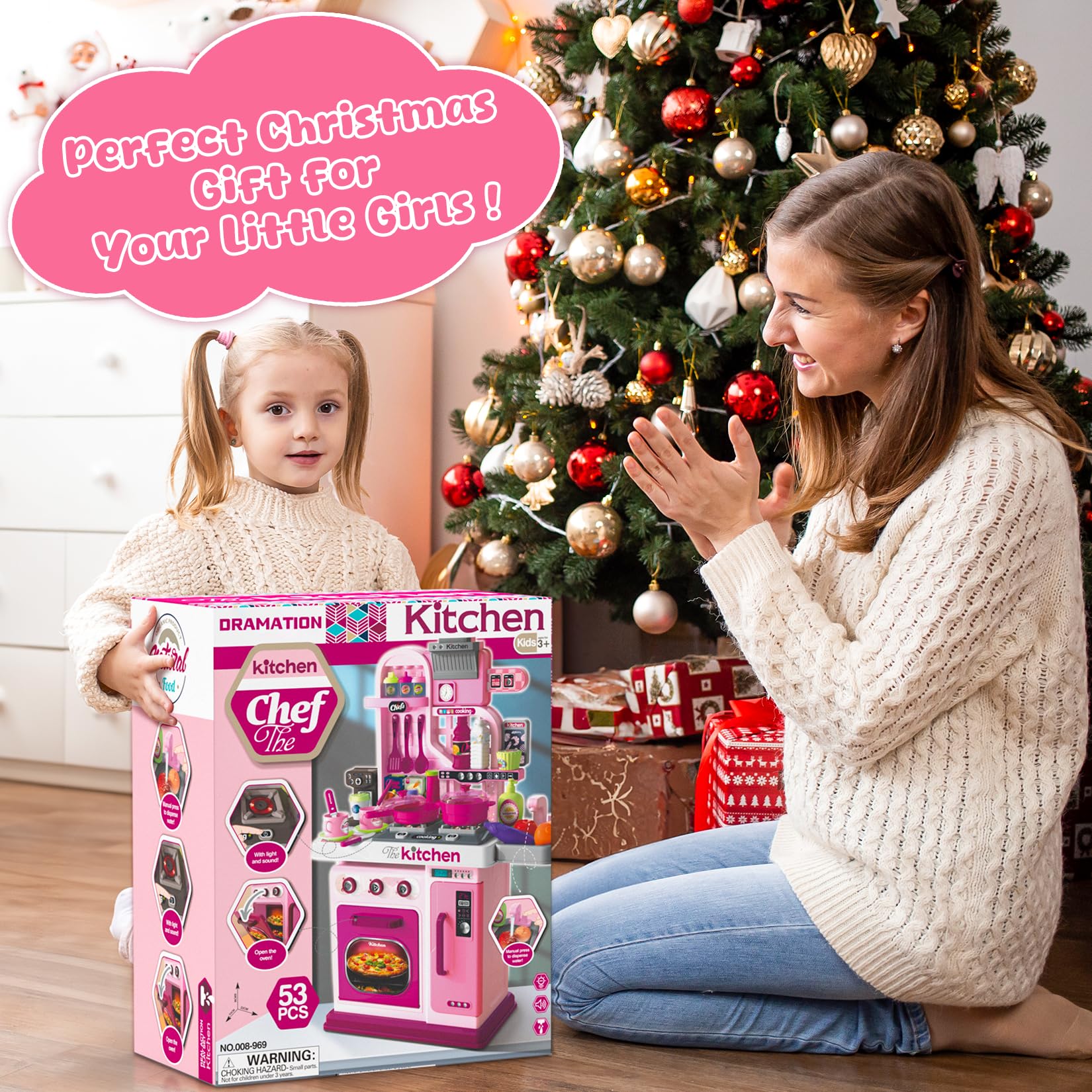 DRAMATION pink kids kitchen complete set designed for space-saving play