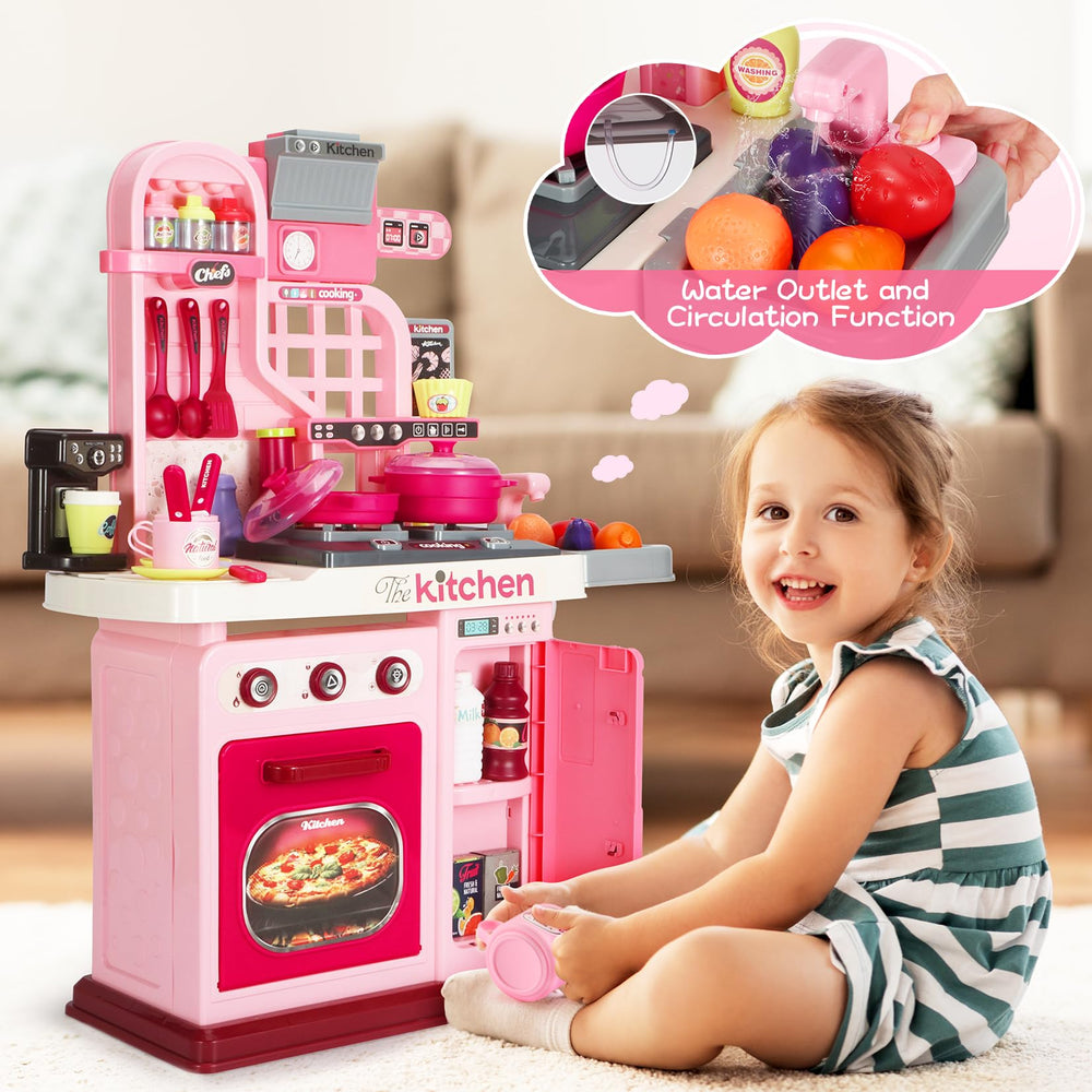 DRAMATION pink kids kitchen sink with running water for pretend cleanup