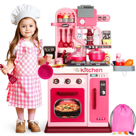 DRAMATION pink kids kitchen stove with light for immersive pretend cooking