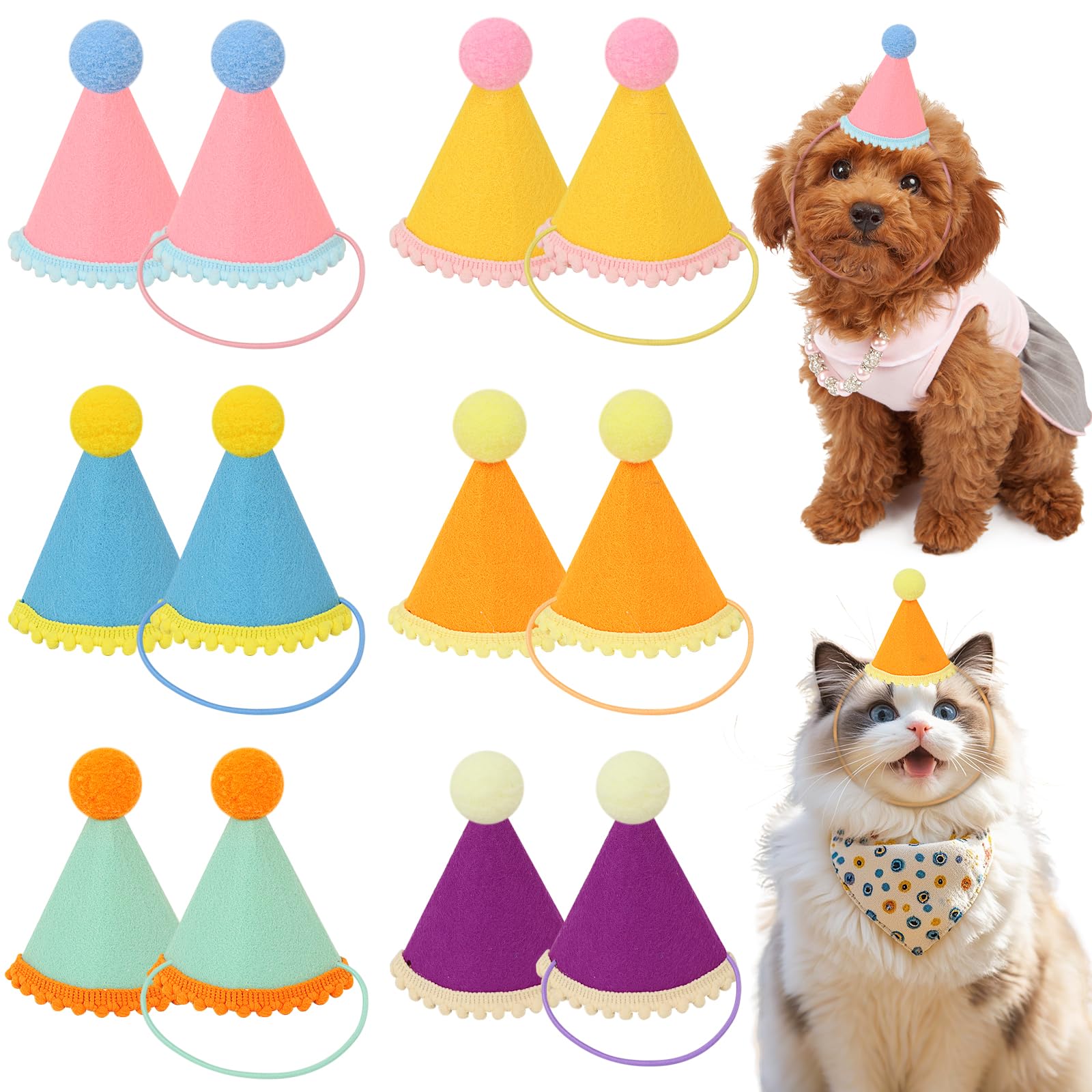 DRANSMIC 12-pack mini party hats for stuffed animals brighten playtime with colorful flair.
