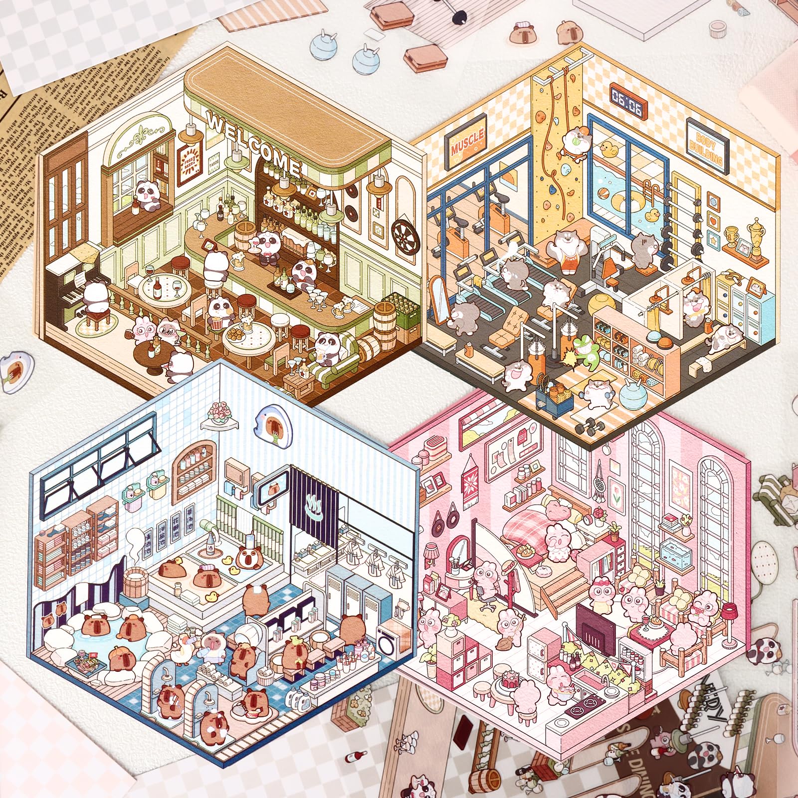 Draupnir 3D house stickers—bookstore scene for study notes and planning