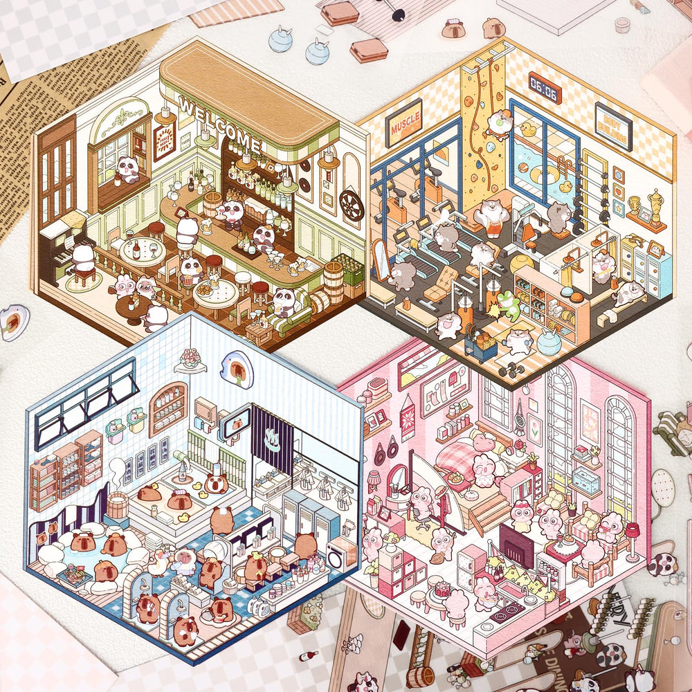 Draupnir 3D house stickers—bookstore scene for study notes and planning
