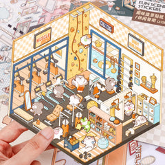 Draupnir 3D house stickers—loft apartment scene for desk art
