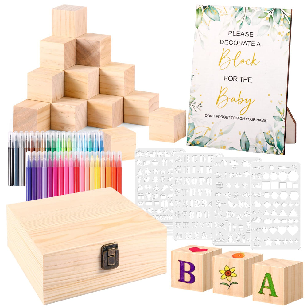 Draupnir baby shower blocks with markers for creative guest painting