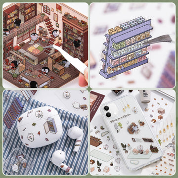 Draupnir DIY 3D House Stickers bookstore scene brightens shelves and journals.