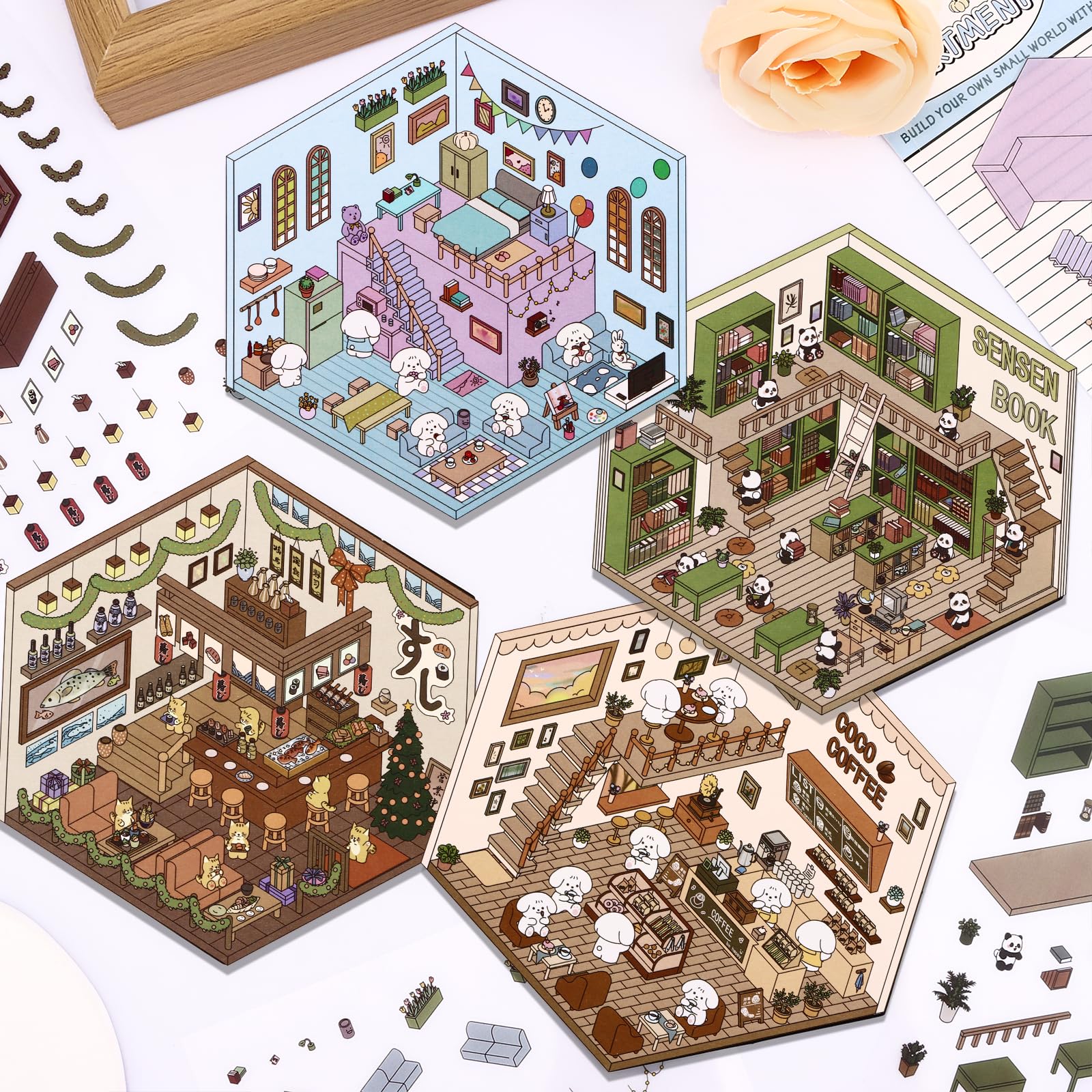 Draupnir DIY 3D House Stickers coco coffee shop scene cute and versatile