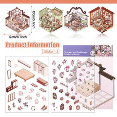 Draupnir DIY 3D House Stickers coffee shop scene to personalize laptops and notebooks