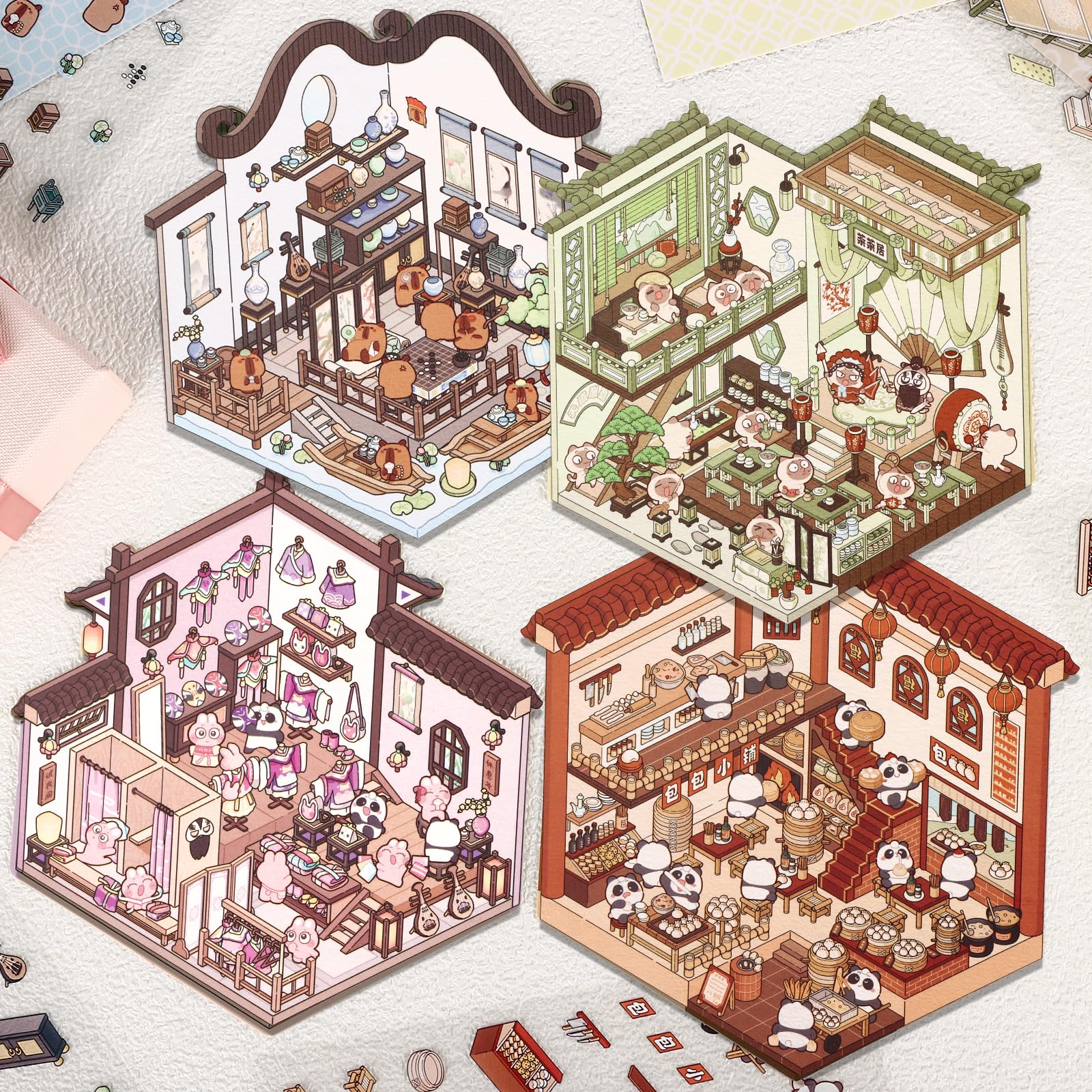 Draupnir DIY 3D House Stickers hot spring scene brightens notebooks and gift wrap designs