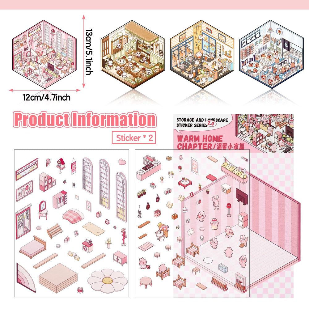 Draupnir DIY 3D House Stickers restaurant scene adds whimsy to notebooks and devices
