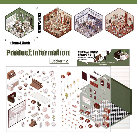Draupnir DIY 3D House Stickers restaurant scene adds whimsy to notebooks and laptops.