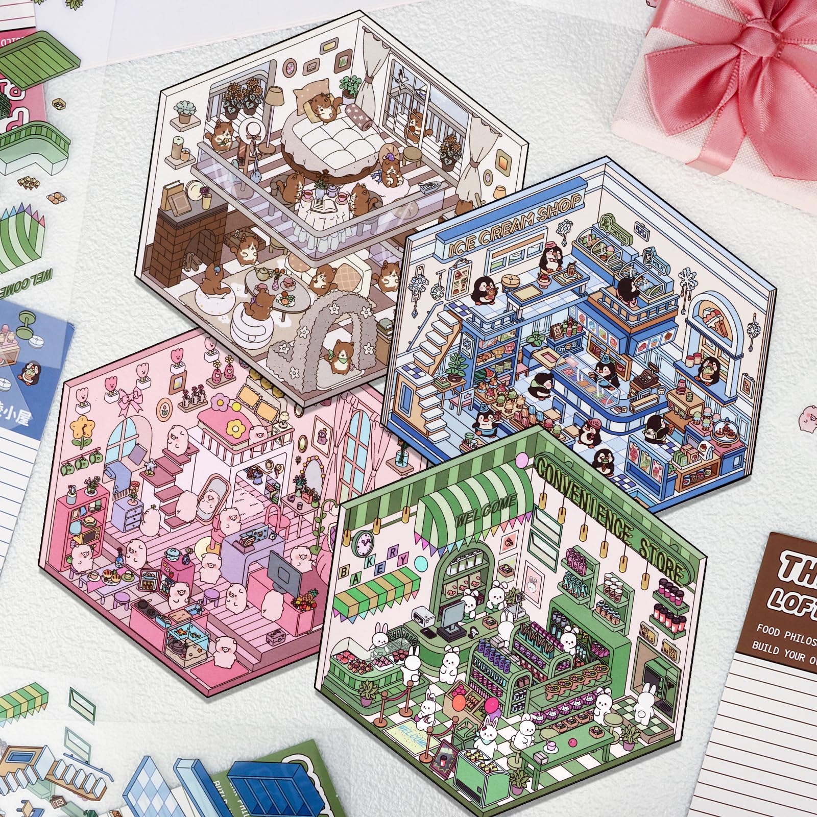Draupnir DIY 3D House Stickers sushi restaurant scene brightens desks and gift boxes