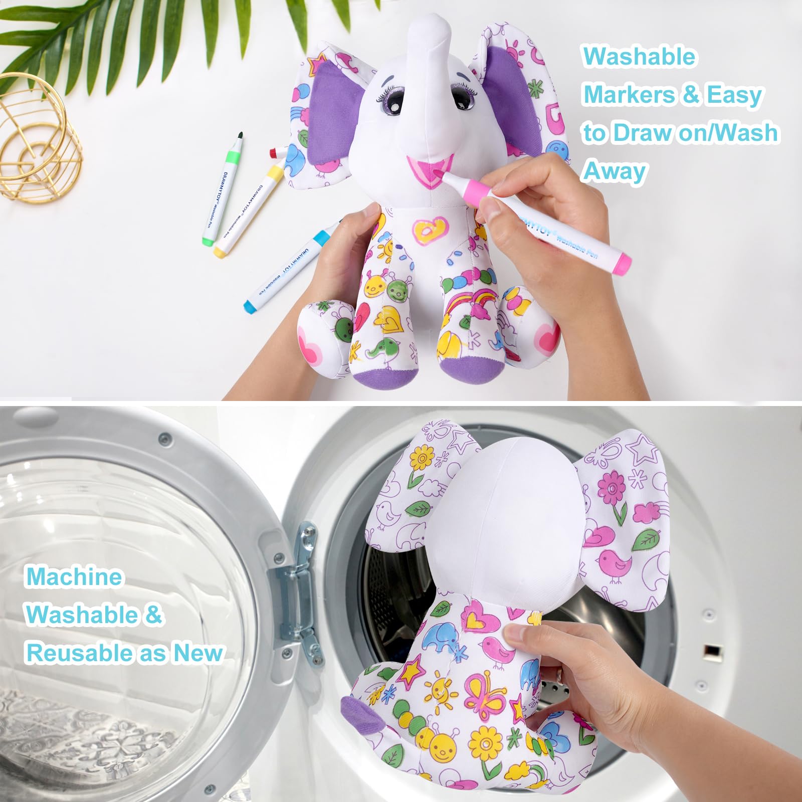 DrawMyToy 12 washable markers for mess-free coloring.