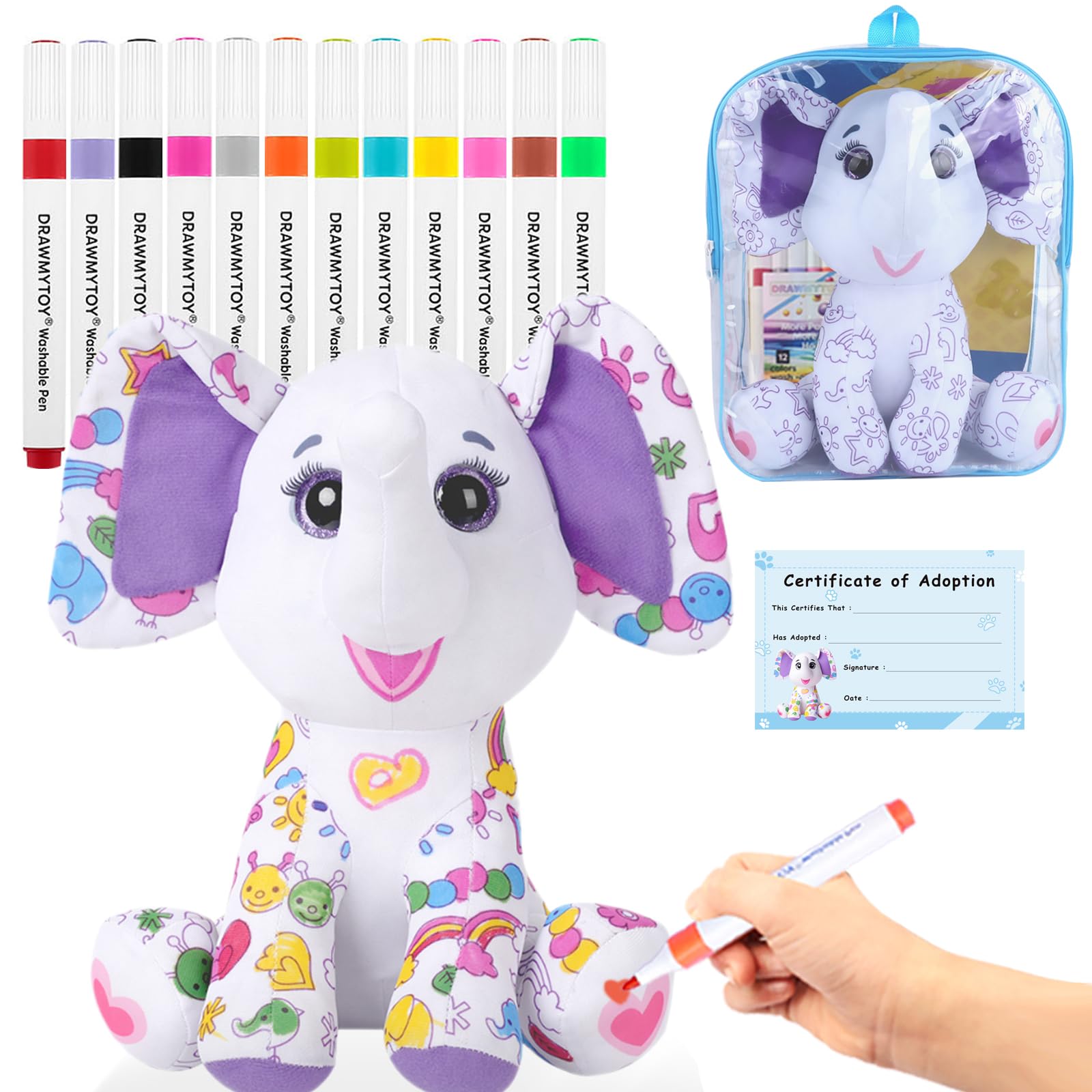 DrawMyToy coloring plush elephant ready for creative coloring sessions.
