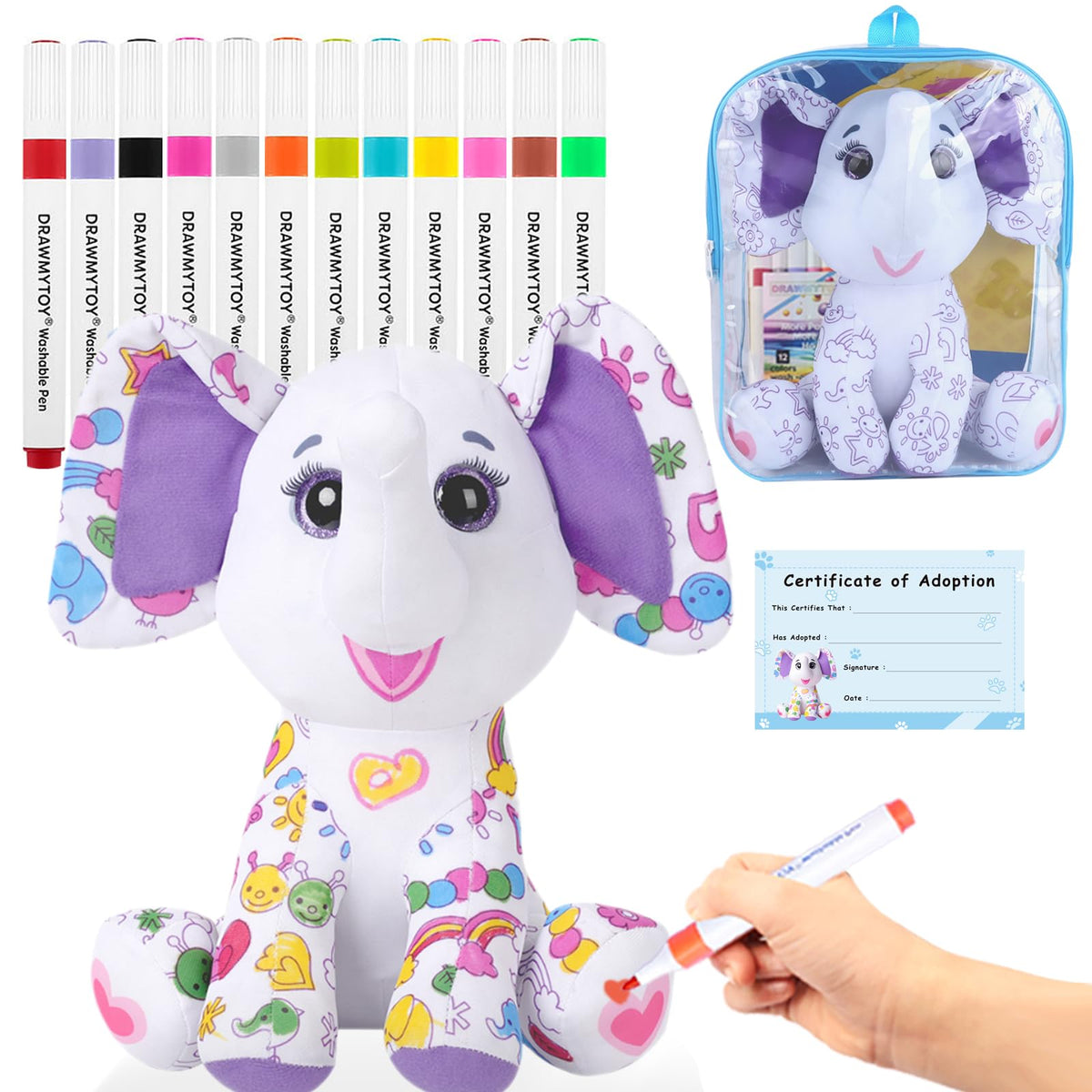 DrawMyToy coloring plush elephant ready for creative coloring sessions.