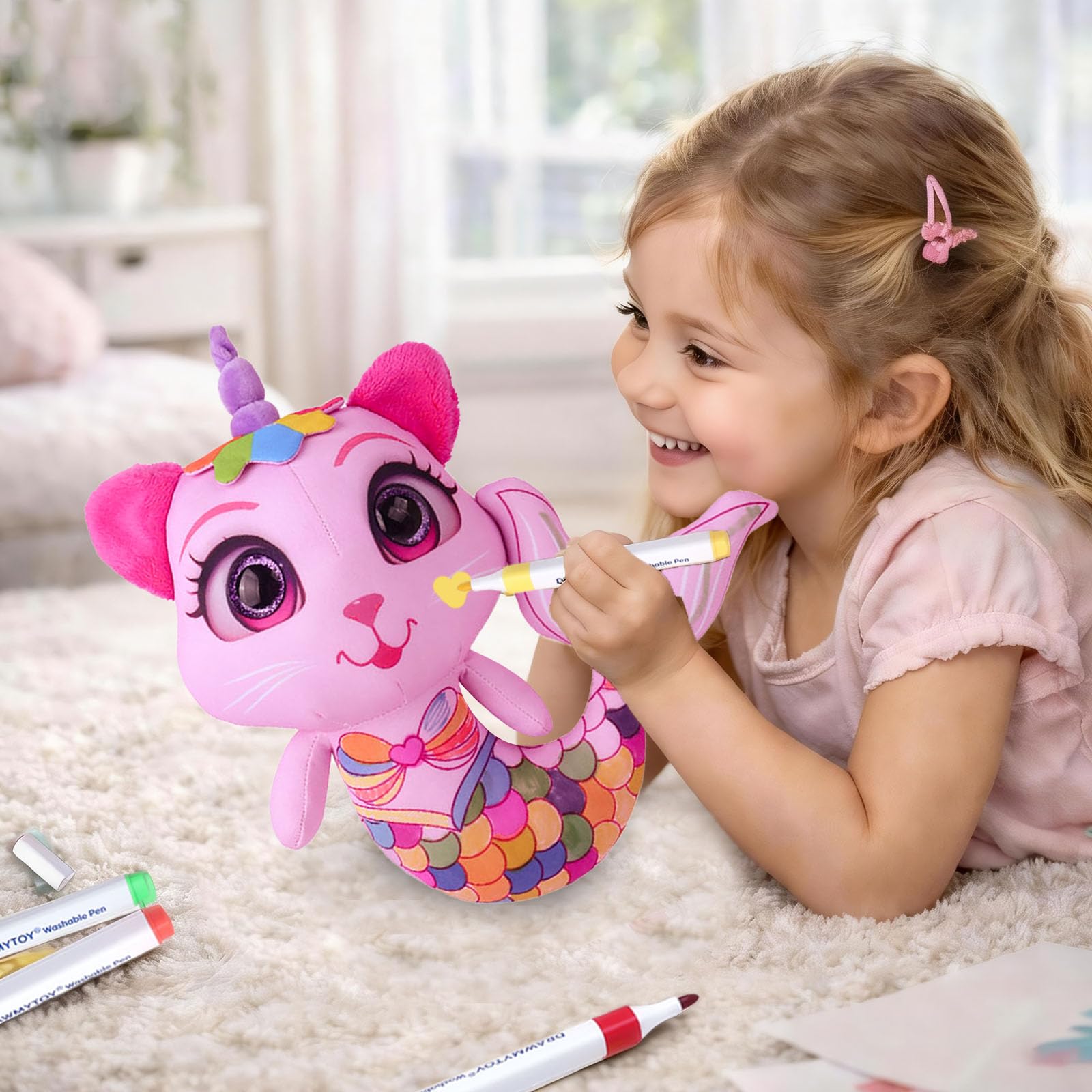 DRAWMYTOY laser holographic PVC backpack adds shiny, durable storage for toys and markers.