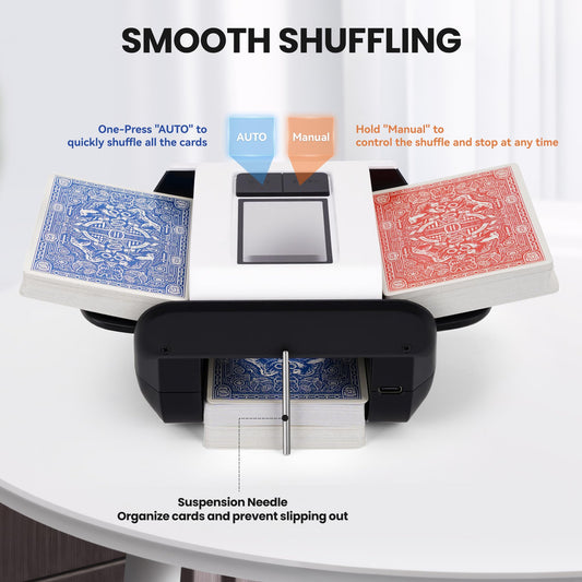 DrawPies automatic card shuffler in manual mode for on-demand shuffling