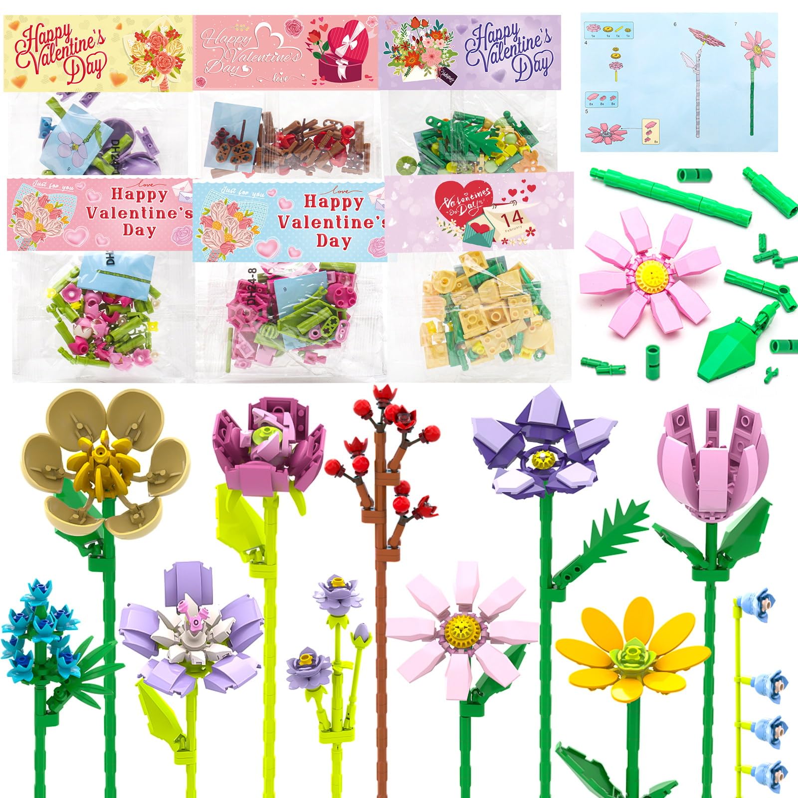 DREACAREFT valentines rose design flower blocks for classroom gifts