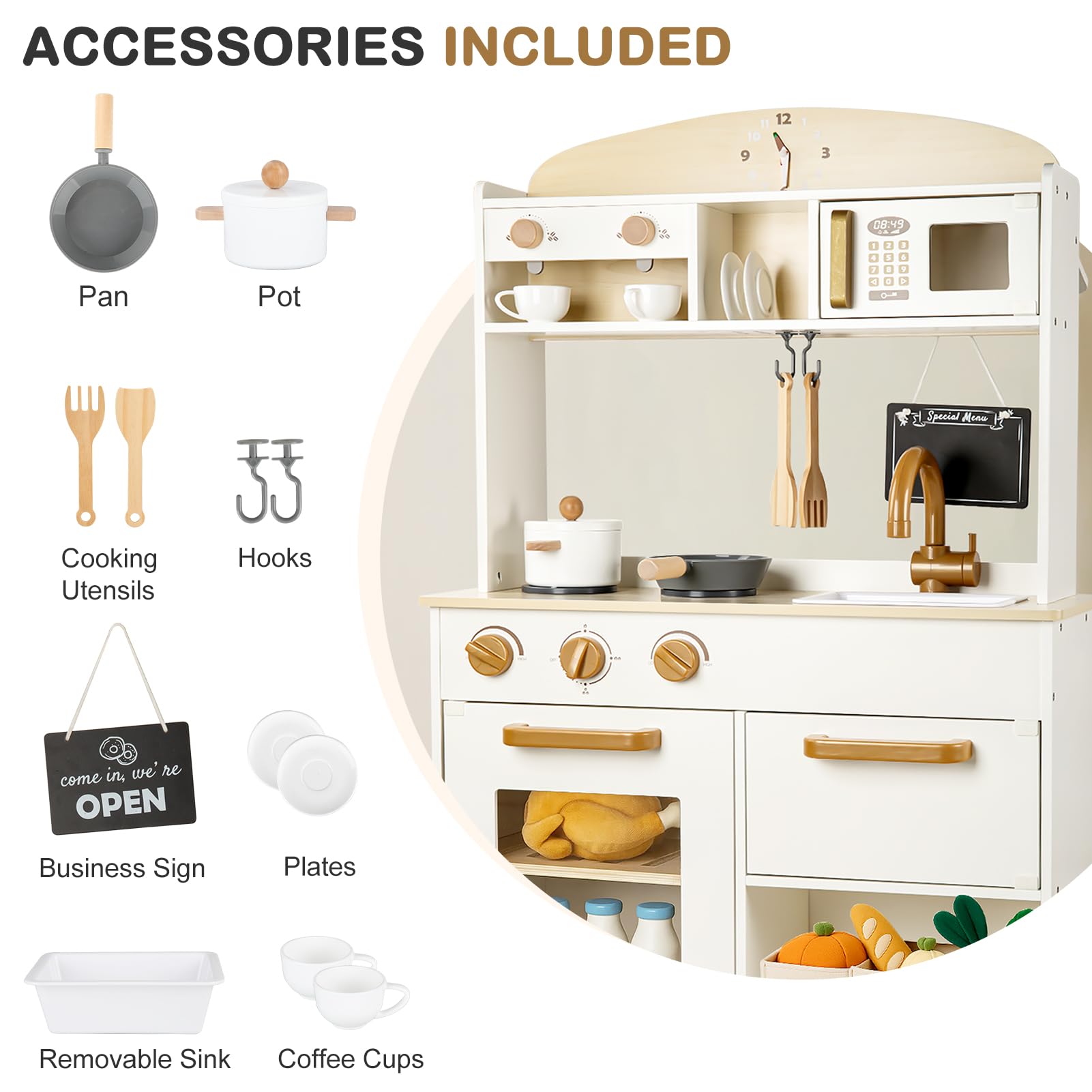 Dream Building movable sink and cabinets enabling organized play