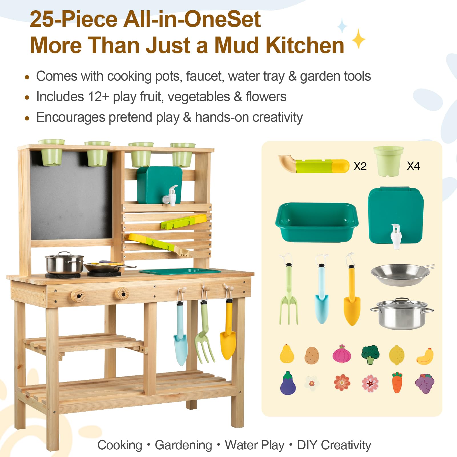DREAM BUILDING mud kitchen chalkboard invites doodling during pretend cooking sessions