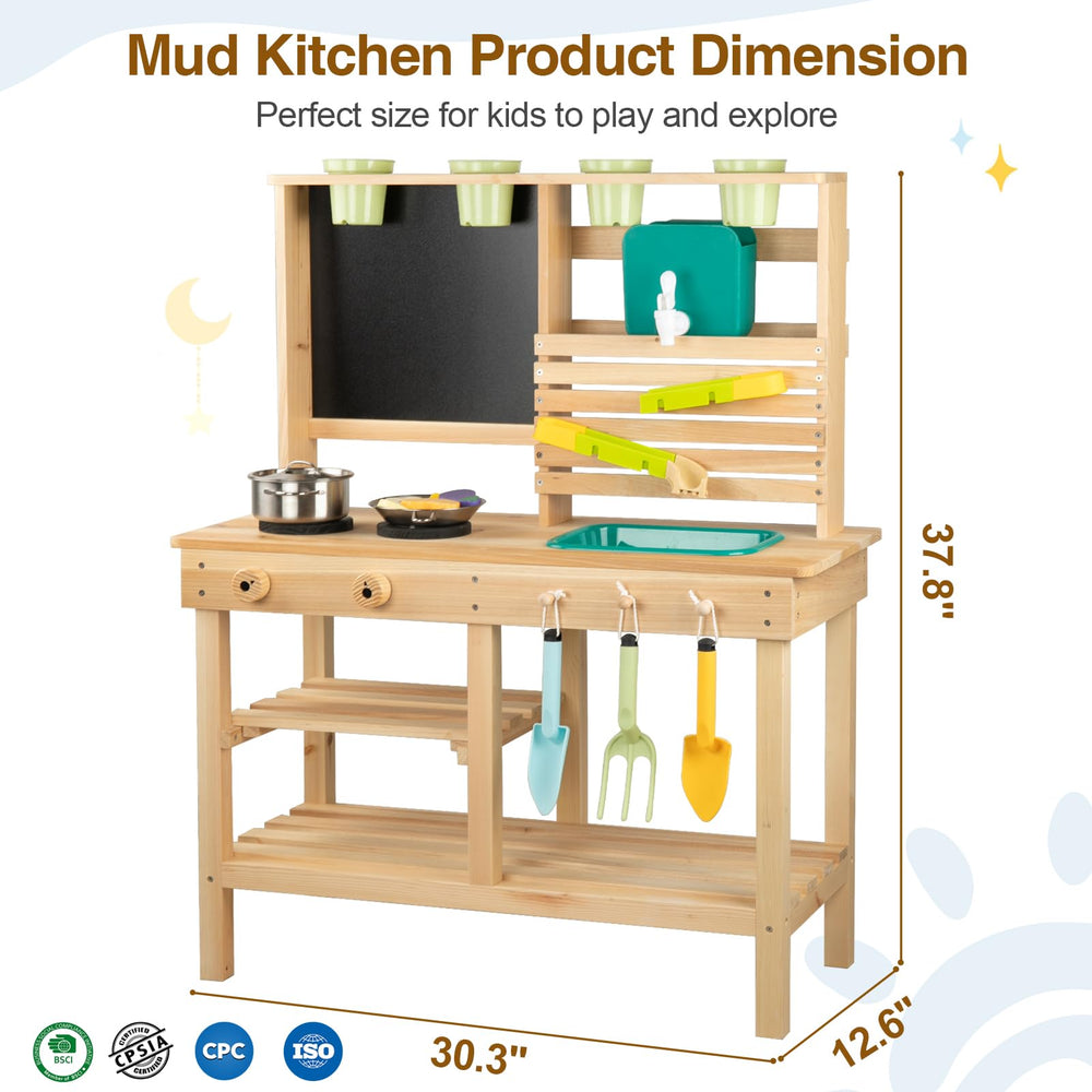 DREAM BUILDING mud kitchen uses weather-resistant wood for year-round outdoor use
