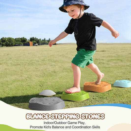 Dream Building stepping stones non-slip base close-up demonstrates stability for safe hopping and obstacle courses
