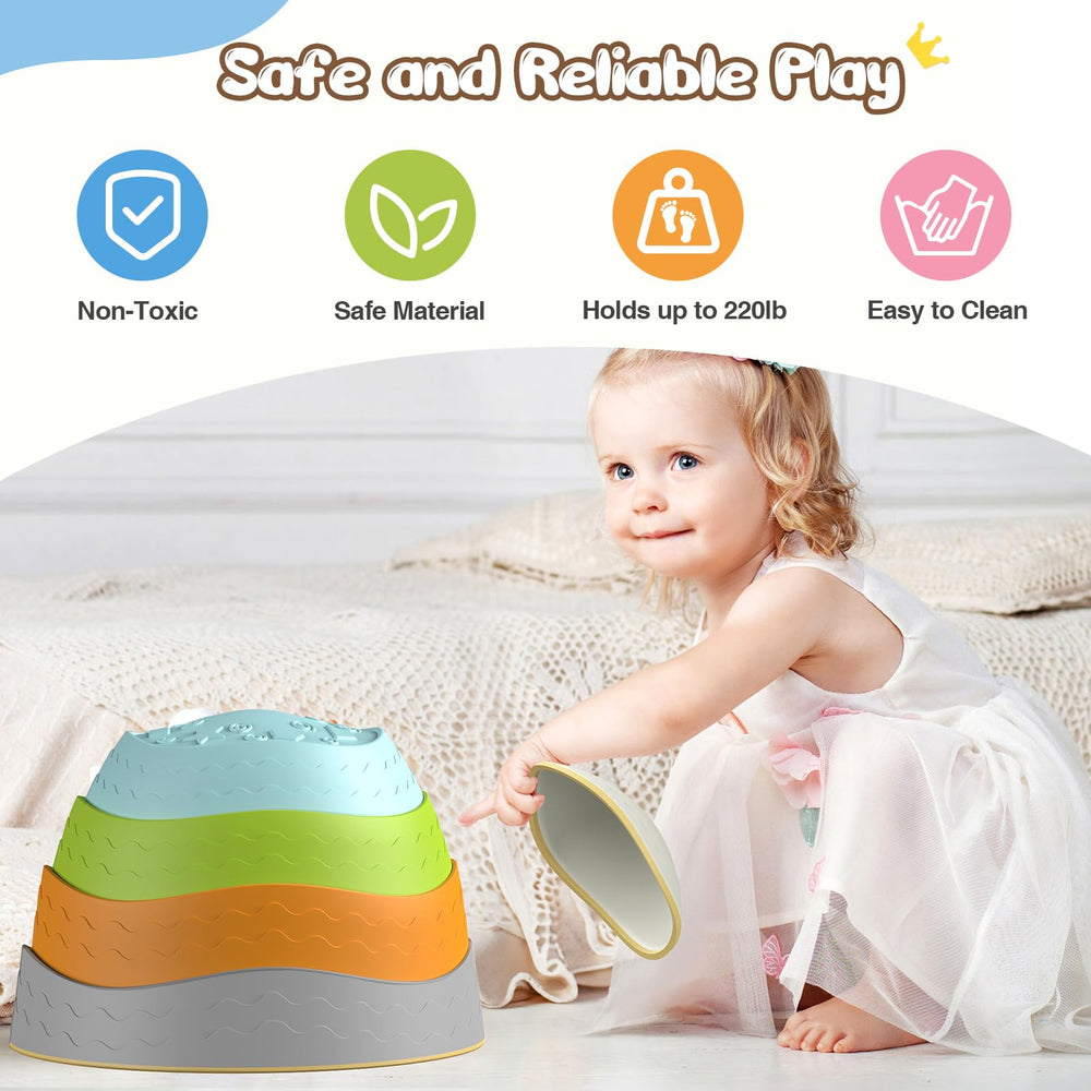 Dream Building stepping stones stackable design allows easy storage after active sessions