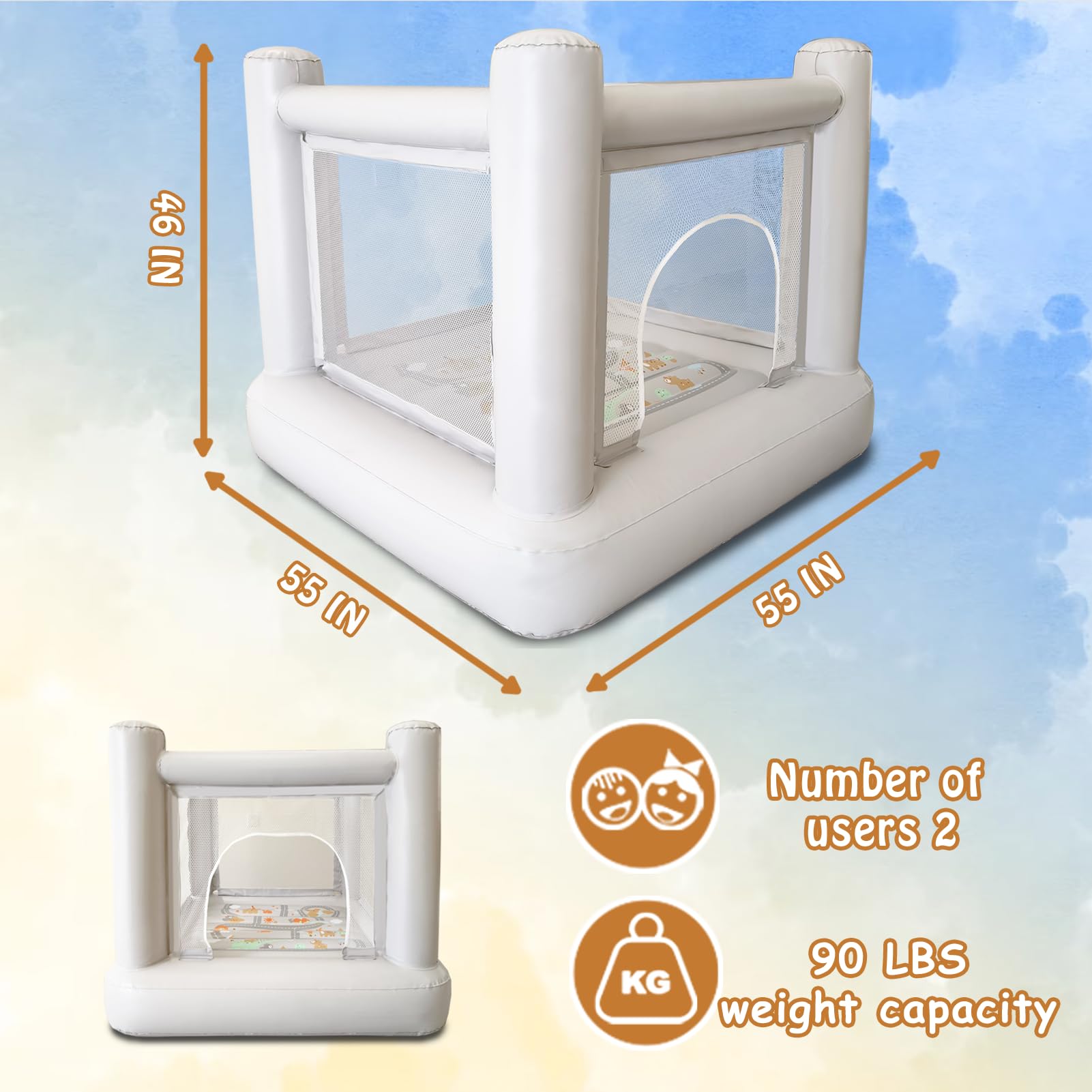 Dream Castle Mini Bounce House in a backyard setting under sun for outdoor use.