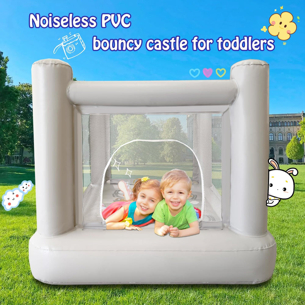 Dream Castle Mini Bounce House side-view with animal-map floor design to boost imagination.