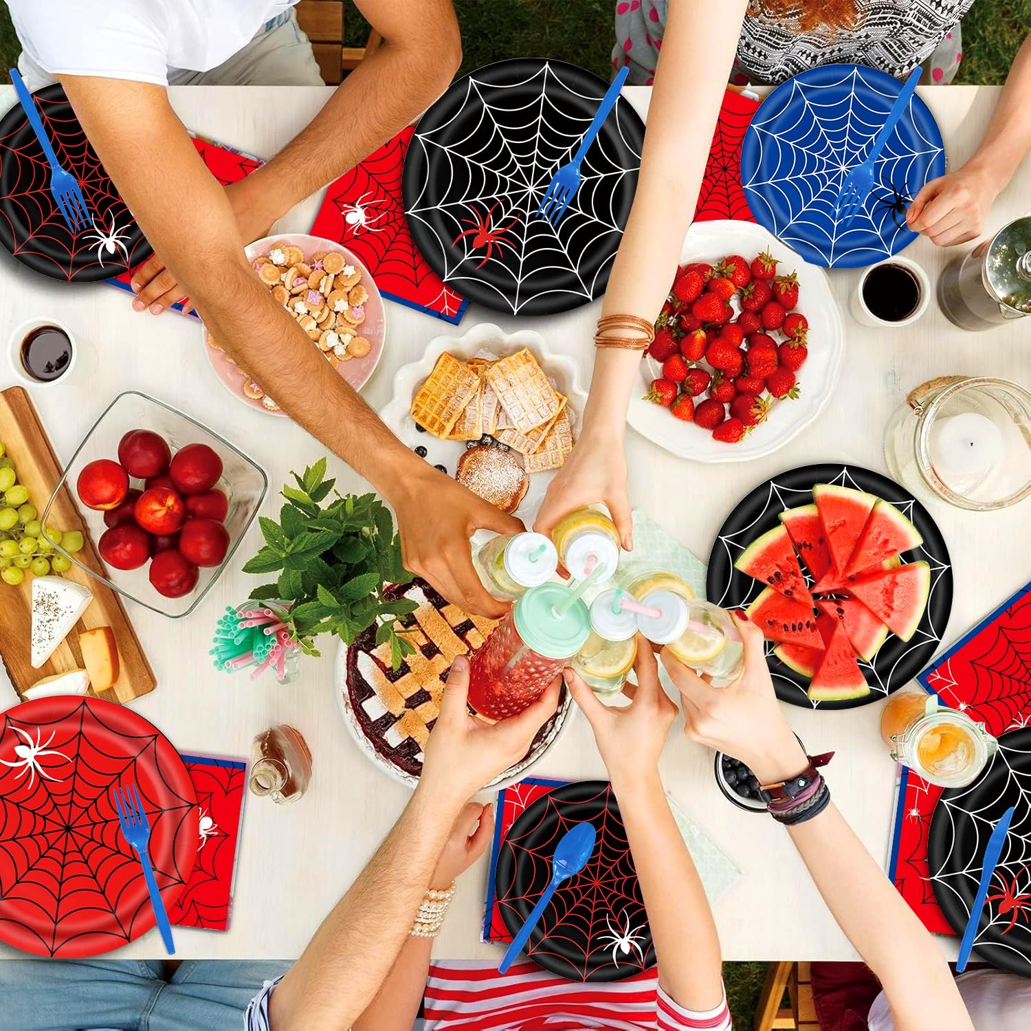 DreamCatching spider design closeup showing detailed artwork on disposable dinnerware