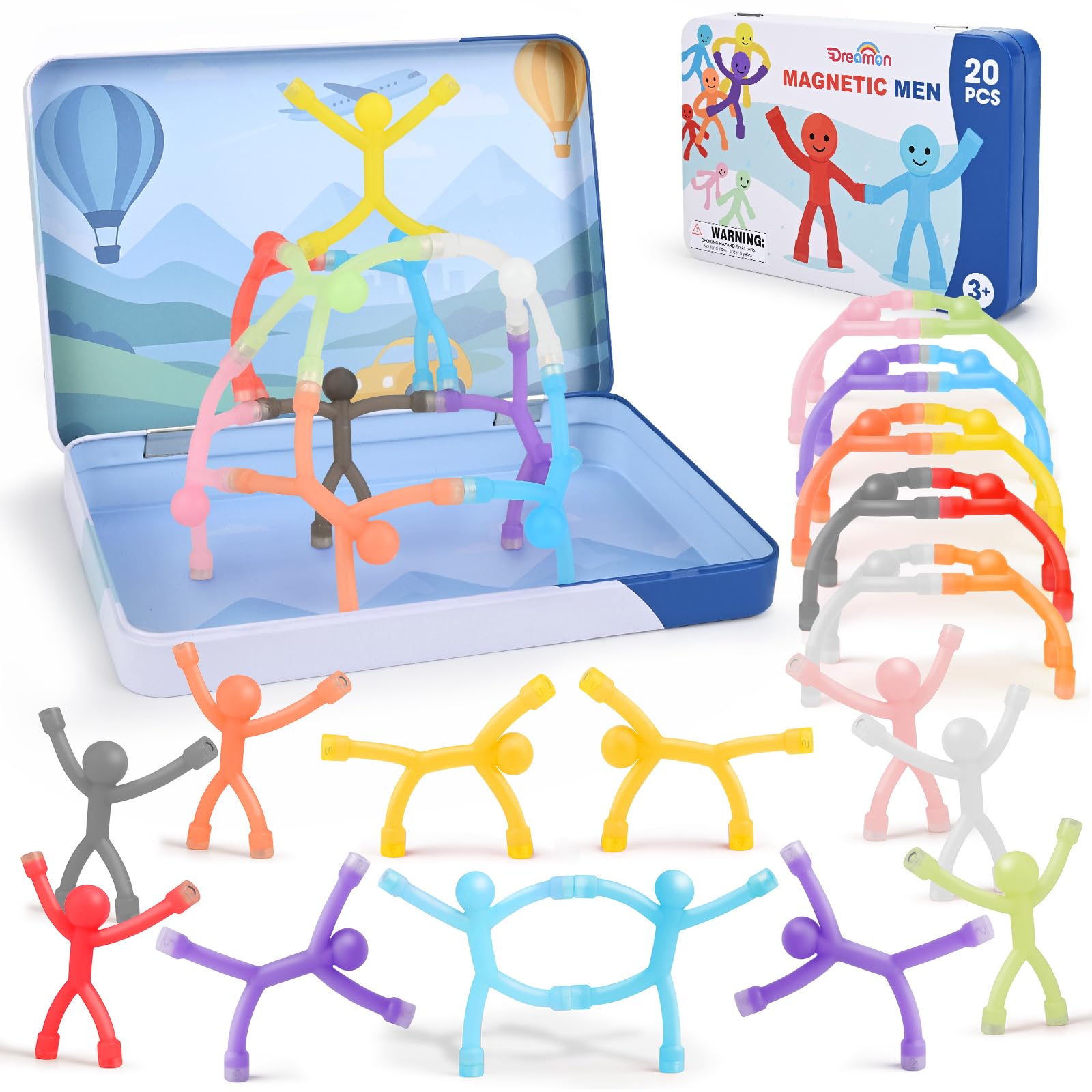 Dreamon 20-piece magnetic travel toys in silicone with bright colors for sensory play on the go
