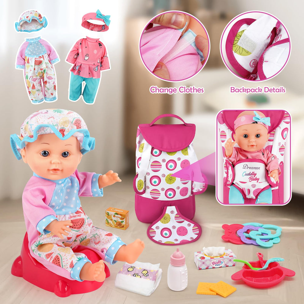 Dreamon 21-piece accessories enhance coordinated pretend play and feeding routines.