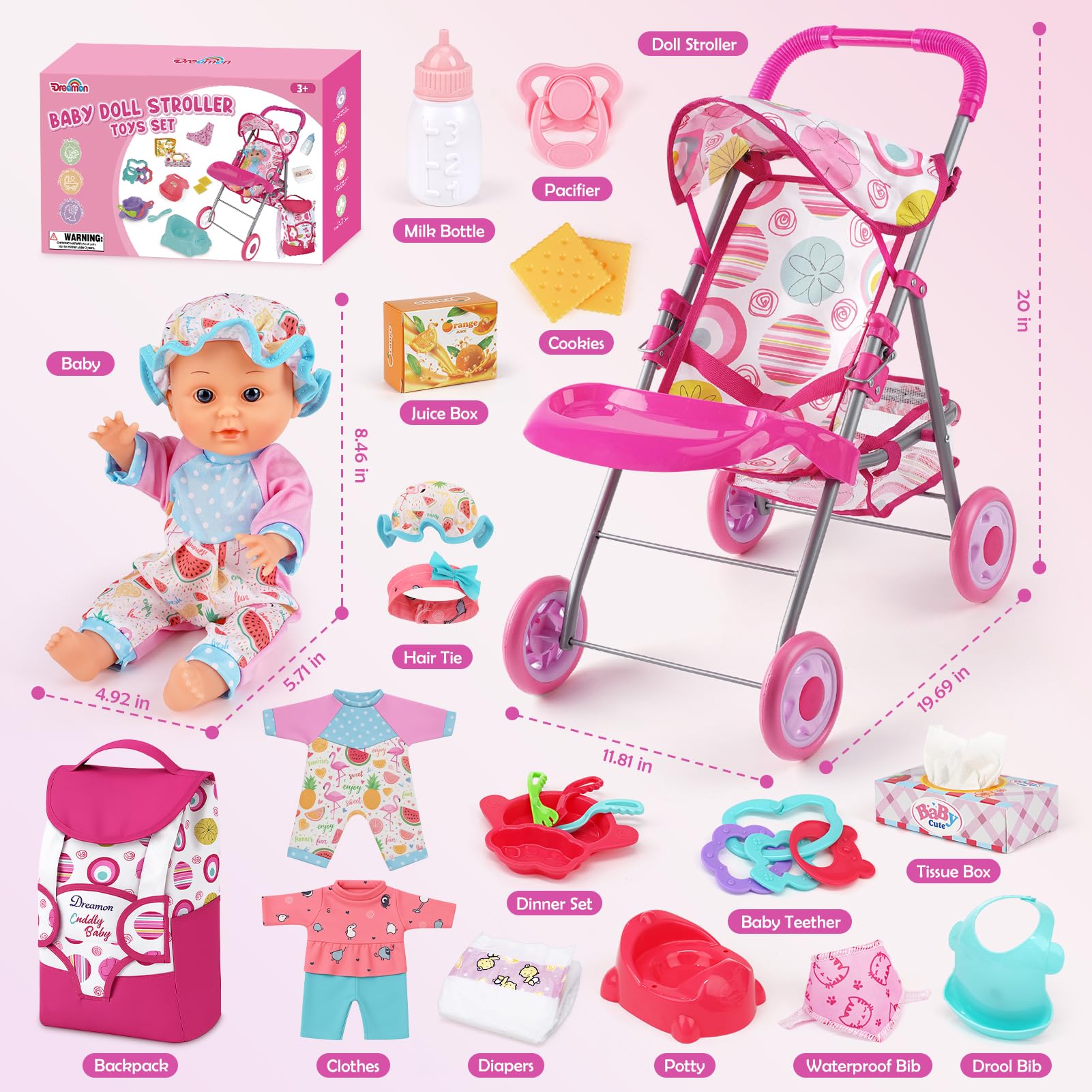 Dreamon dining table setup invites doll meals, encouraging nurturing play and social sharing.