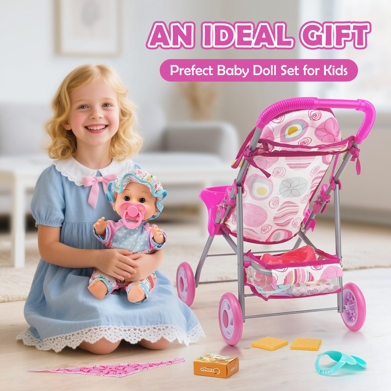 Dreamon stroller with soft handles supports safe, comfortable pushing by little hands.