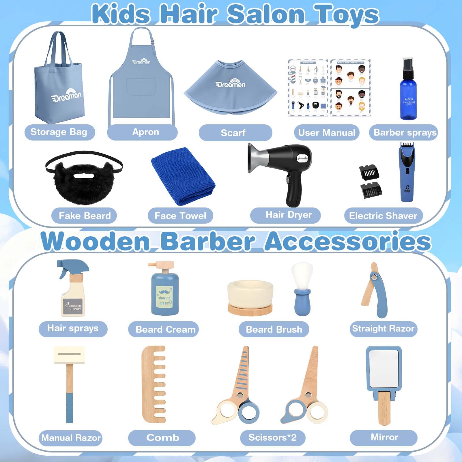Dreamon Barber Shop Playset electric-shaver for imaginative styling sessions.