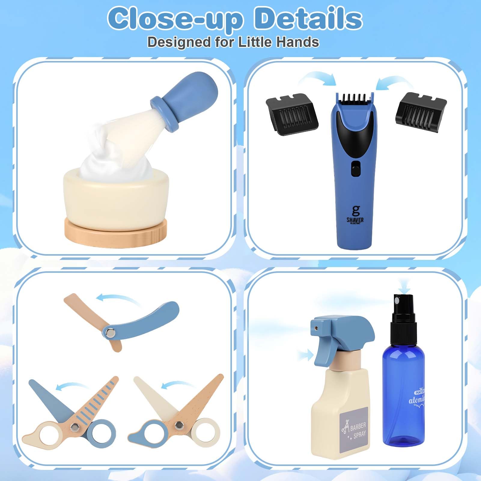 Dreamon Barber Shop Playset mirror enhances authentic salon moments.