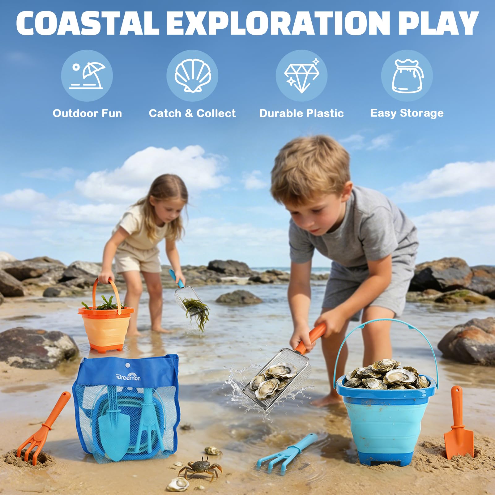 Dreamon metal sifters provide sturdy, fine-mesh filtering for tiny beach treasures.